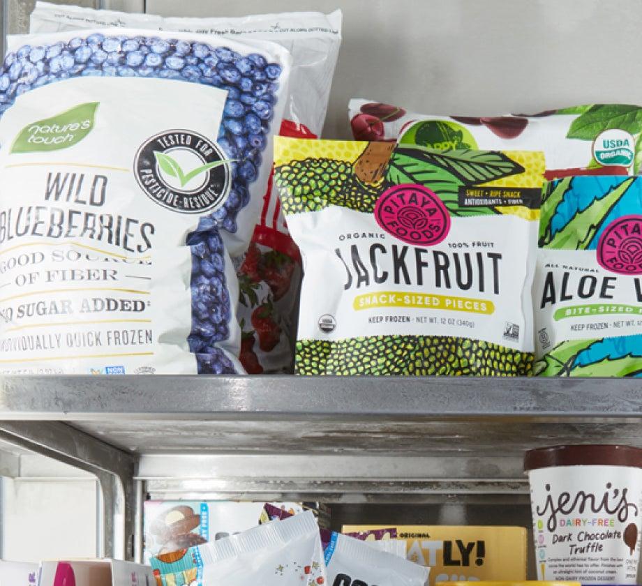 Interior of the Qoldfusion Freezer Pantry with various frozen food items.