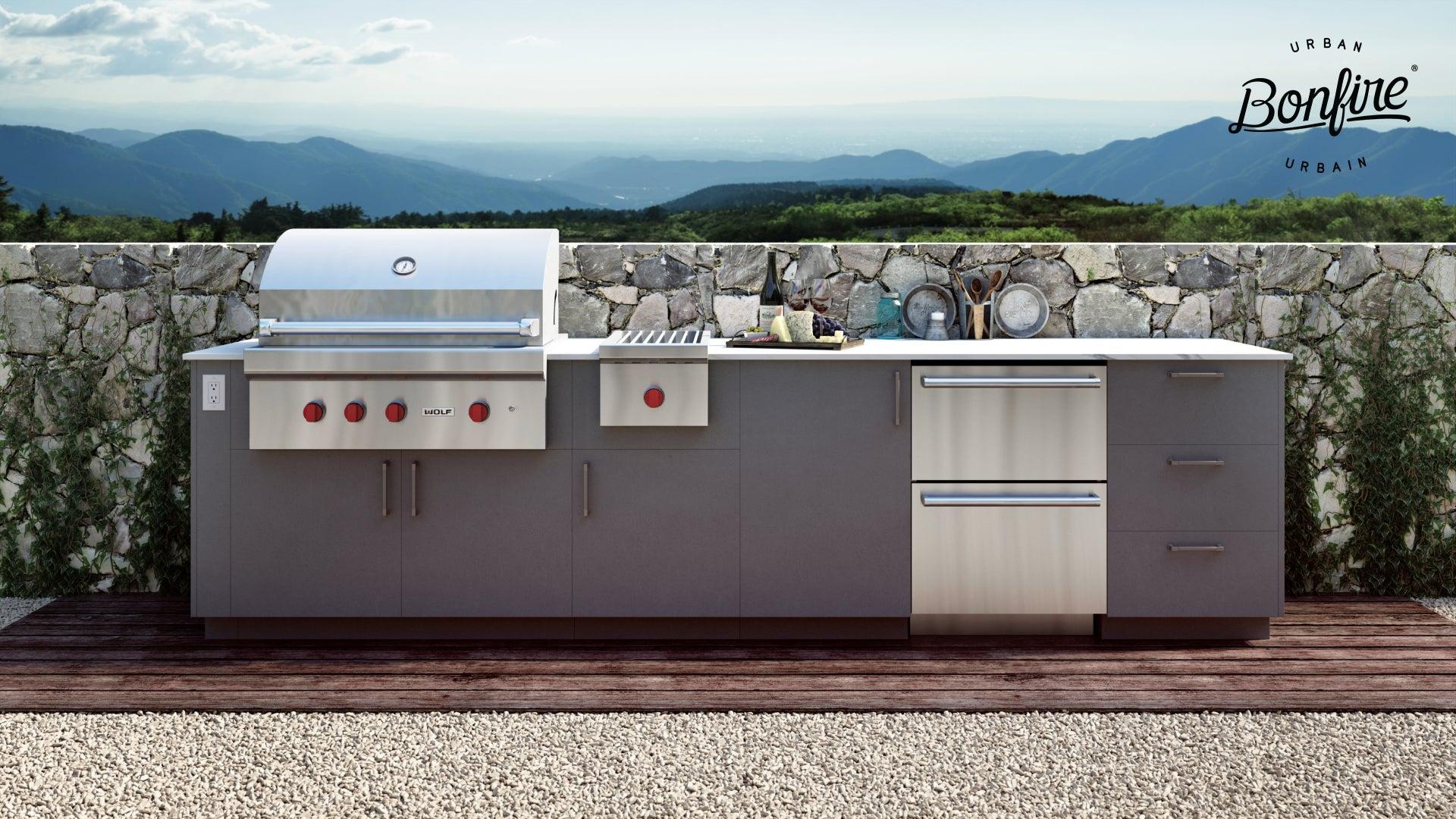 Urban Bonfire Grill and Side Burner with Drawer Refrigerators and Functional Storage